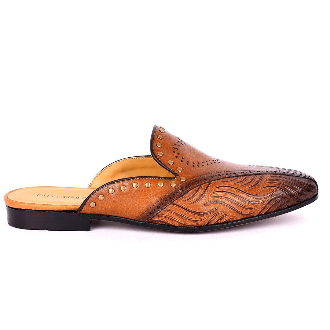 Billy Garrison Exquisite Perforated Designed Men's Leather Half Shoe- Brown - Obeezi.com