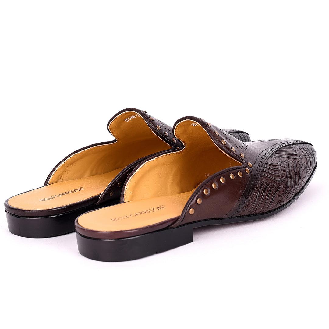 Billy Garrison Exquisite Perforated Designed Men's Leather Half Shoe- Coffee - Obeezi.com