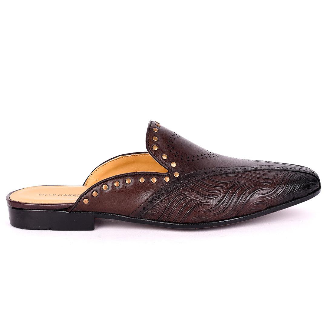 Billy Garrison Exquisite Perforated Designed Men's Leather Half Shoe- Coffee - Obeezi.com