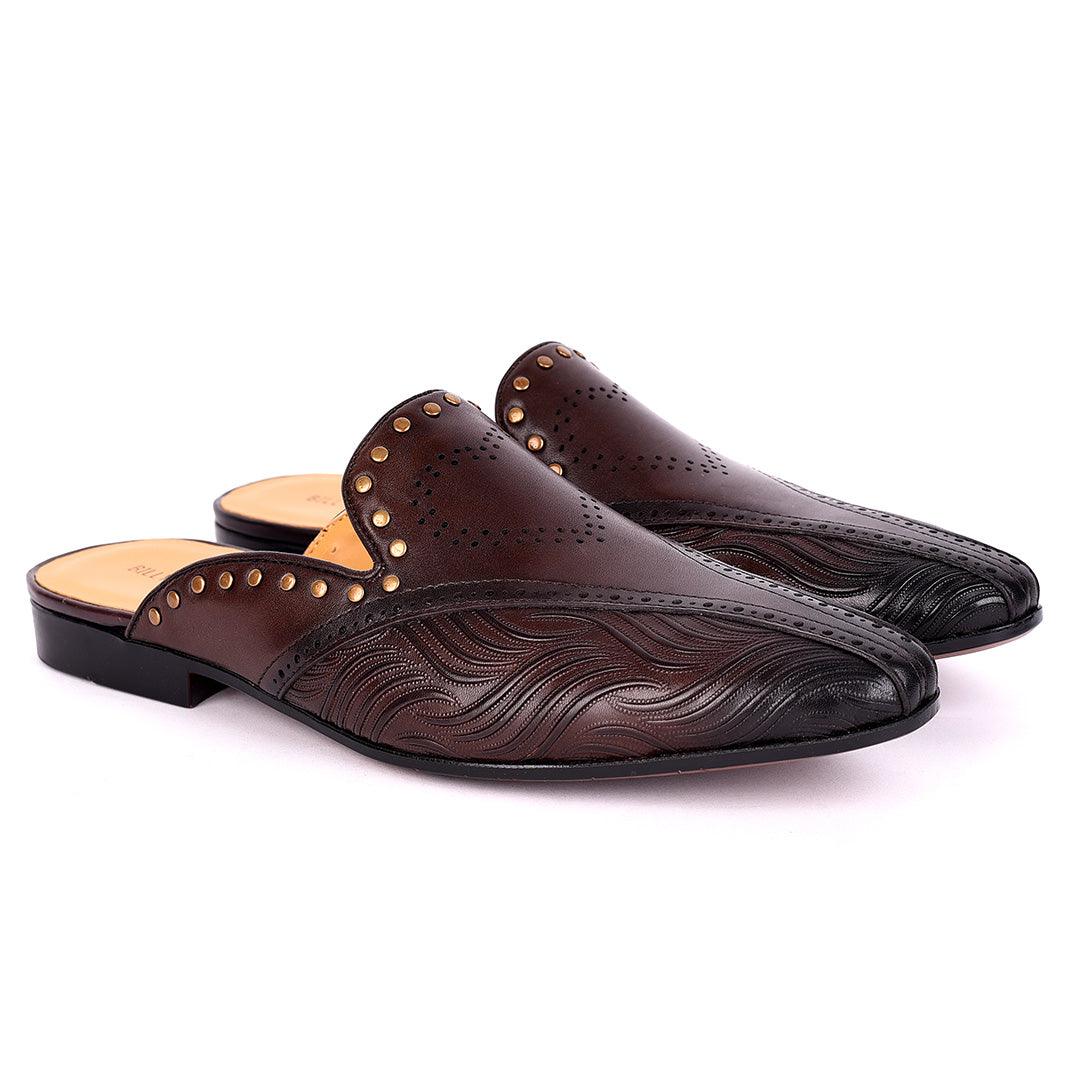 Billy Garrison Exquisite Perforated Designed Men's Leather Half Shoe- Coffee - Obeezi.com