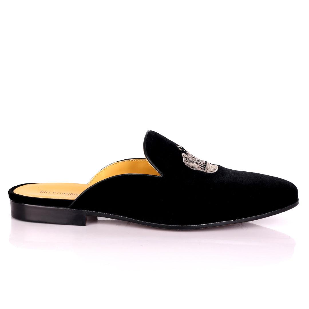 Billy Garrison Three Dotted Crown Embroidered Suede Leather Men's Half Shoe- Black - Obeezi.com