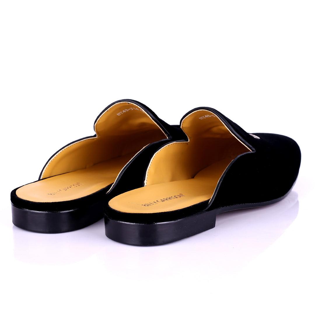 Billy Garrison Three Dotted Crown Embroidered Suede Leather Men's Half Shoe- Black - Obeezi.com