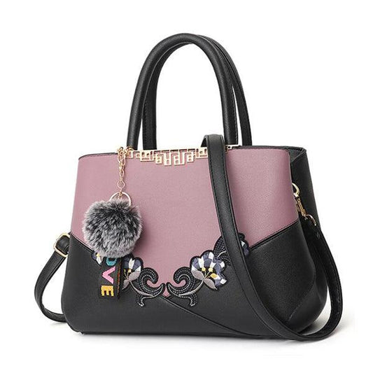 Black And Purple French Hobo With Faux - Fur Cham Shape Tote Handbag - Obeezi.com