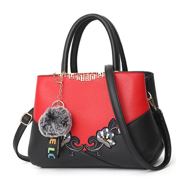 Black And Red French Hobo With Faux - Fur Cham Shape Tote Handbag - Obeezi.com