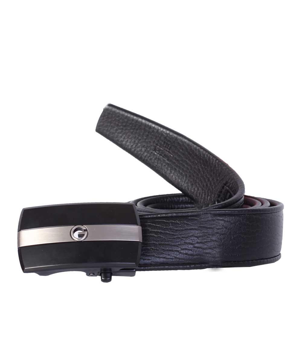 Black & silver tone leather logo belt - Obeezi.com