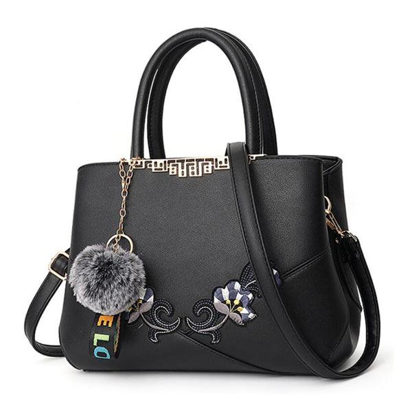 Black French Hobo With Faux - Fur Cham Shape Tote Handbag - Obeezi.com