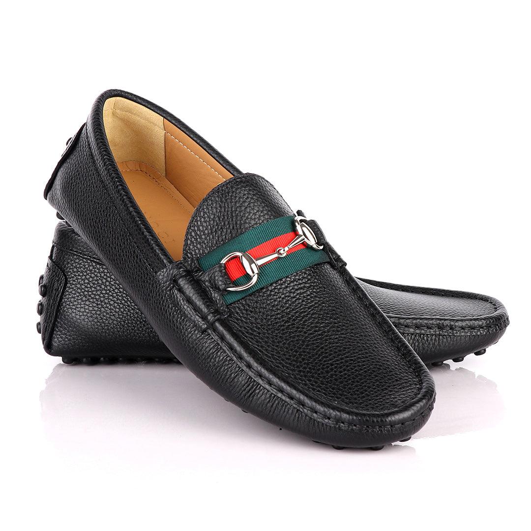 Black Horsebit Leather Web Drivers - Obeezi