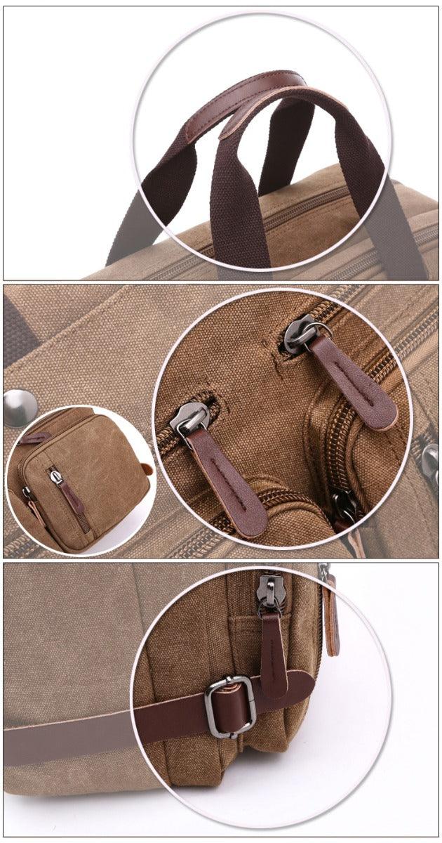 Black Vintage Canvas Backpack With Brown Strap Design - Obeezi.com