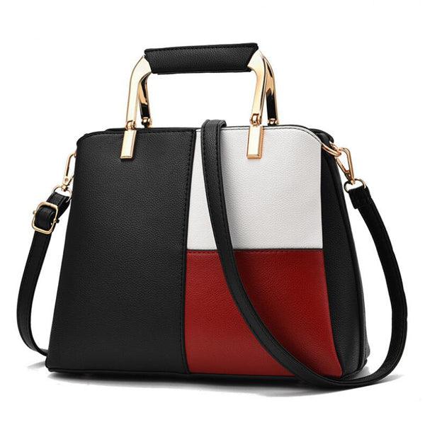 Black/White/Red Colors Block Patchwork Grab HandBag - Obeezi.com