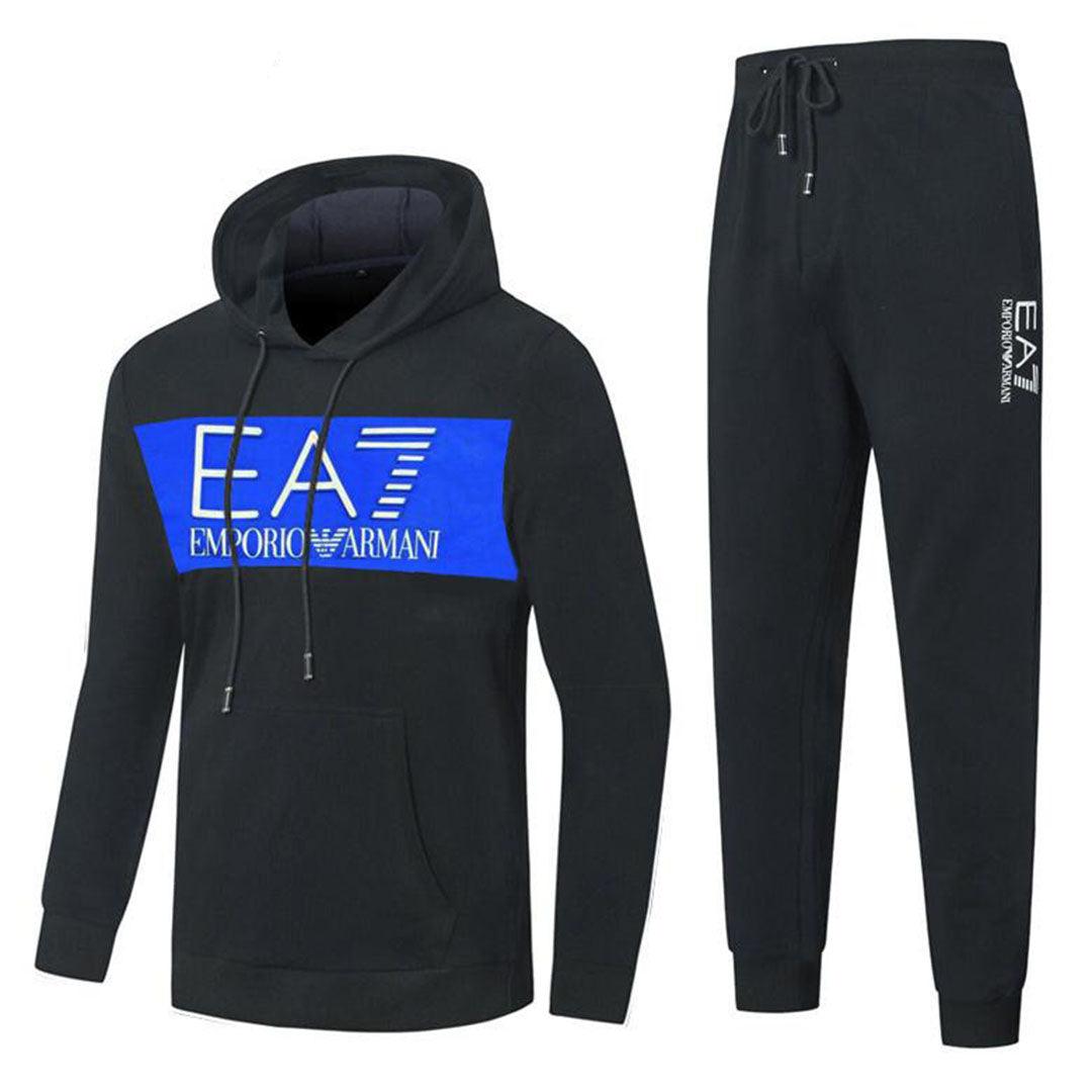 Block Logo Men's Tracksuit With Hoodie- Black - Obeezi