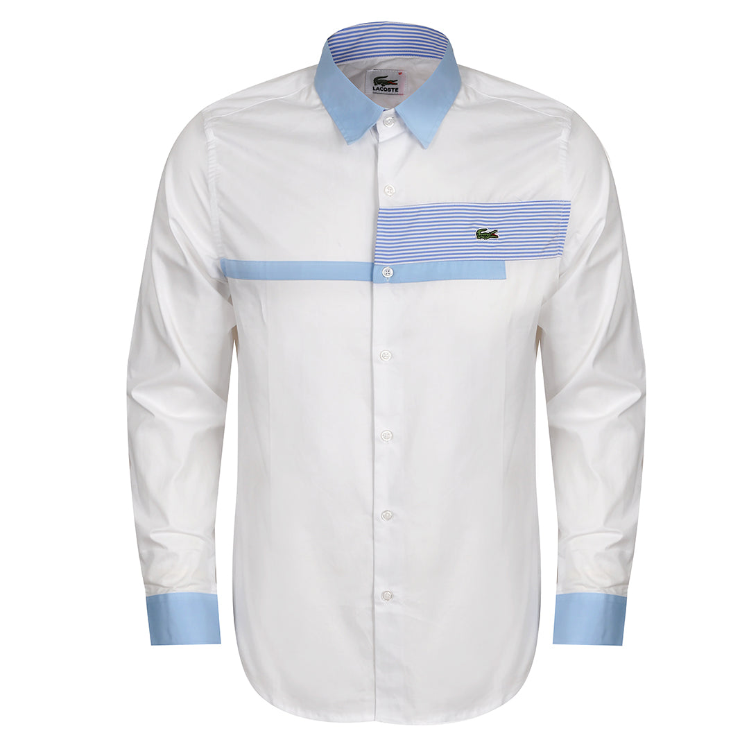 Blocked Stripped White Blue Cotton Long Sleeve - Obeezi.com