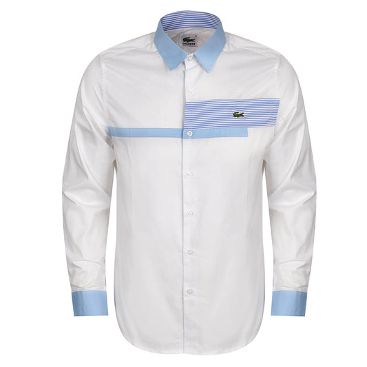 Blocked Stripped White Blue Cotton Long Sleeve - Obeezi.com
