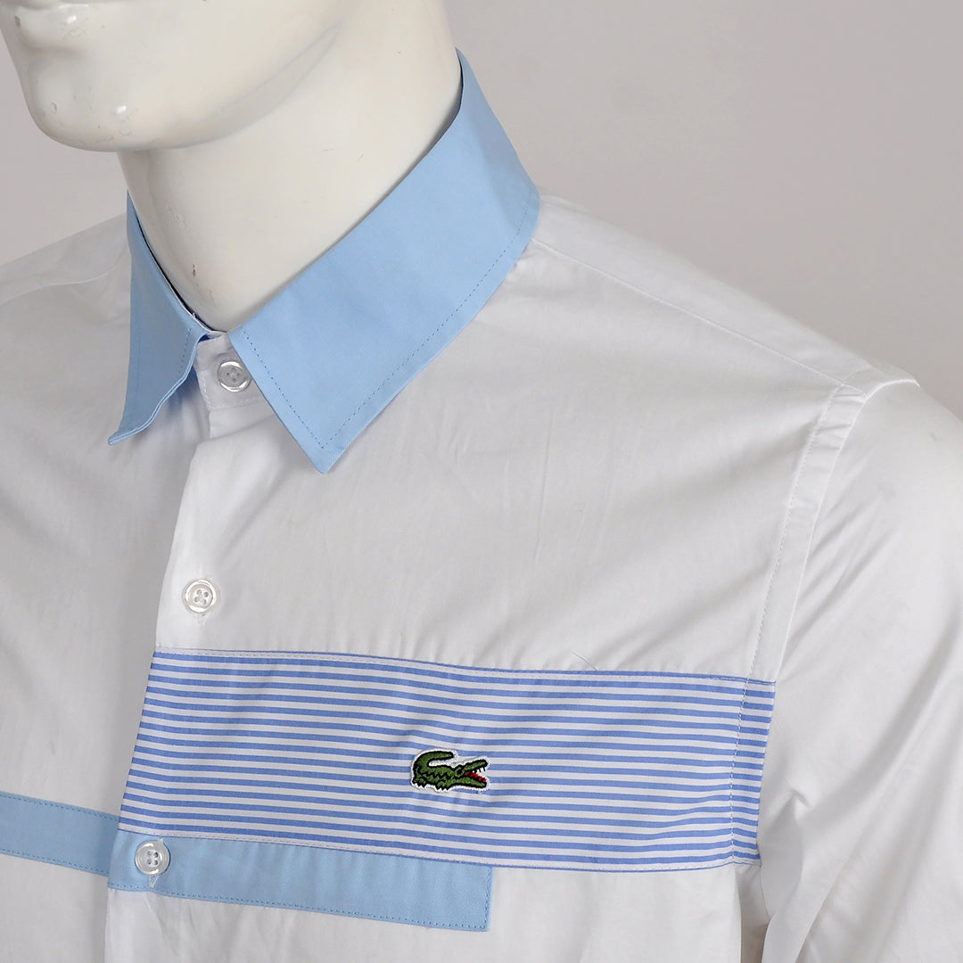 Blocked Stripped White Blue Cotton Long Sleeve - Obeezi.com