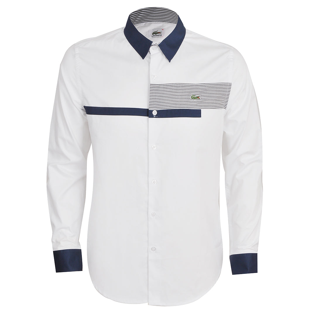 Blocked Stripped White Navy Blue Long Sleeve - Obeezi.com