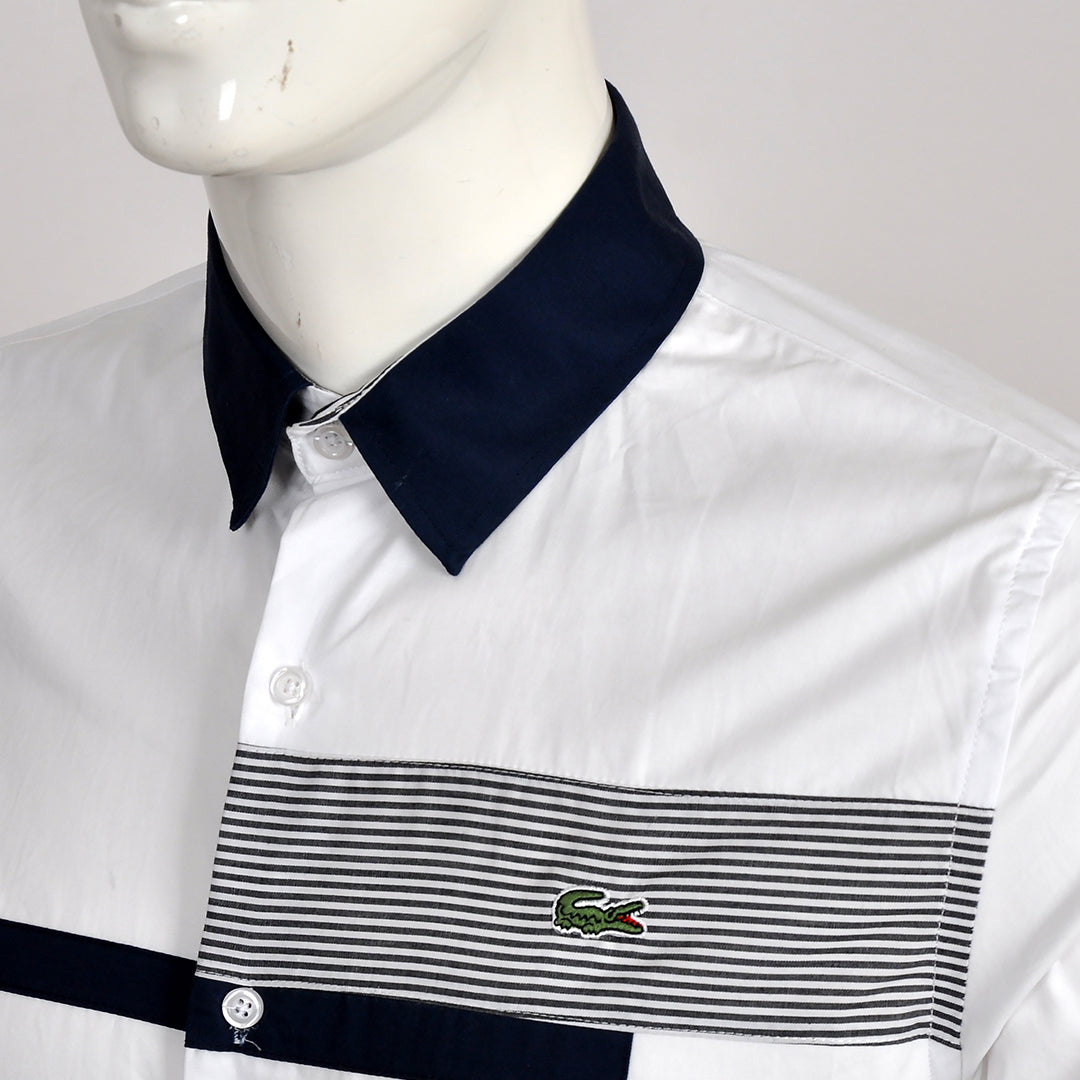 Blocked Stripped White Navy Blue Long Sleeve - Obeezi.com