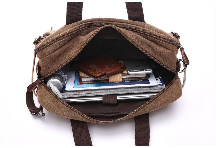 Blue Vintage Canvas Backpack With Brown Strap Design - Obeezi.com