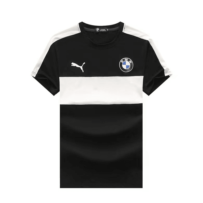 BMW Motor Authentic PM White Design Side Logo Men's T-Shirt- Black - Obeezi.com