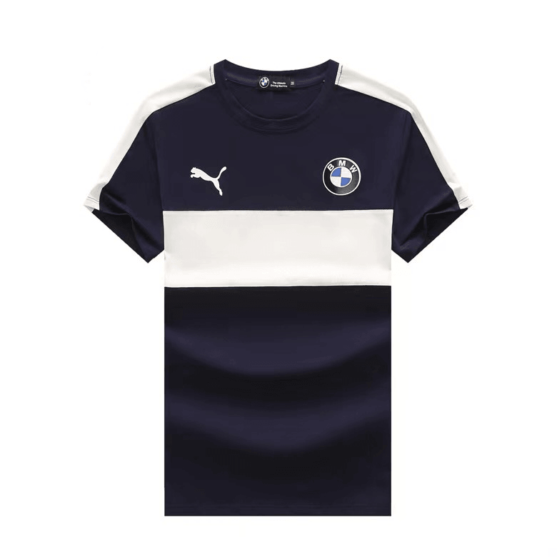 BMW Motor Authentic PM White Design Side Logo Men's T-Shirt- Navy Blue - Obeezi.com