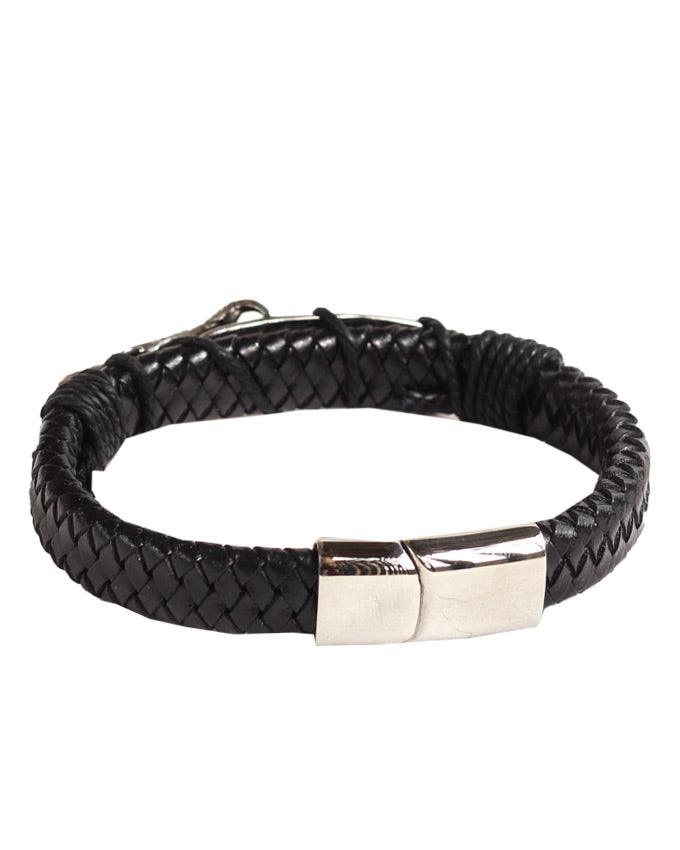 Boho Feather Antique Silver Leaf Bracelet Black - Obeezi.com