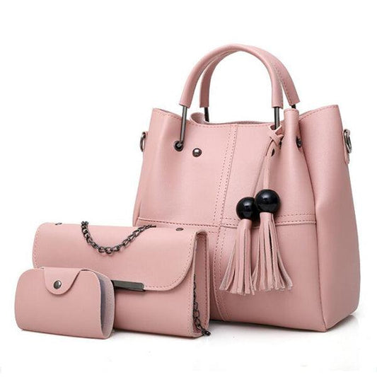 Bosolos Mujers Woman Tote Handbag 3 in 1 Set - Pink - Obeezi.com