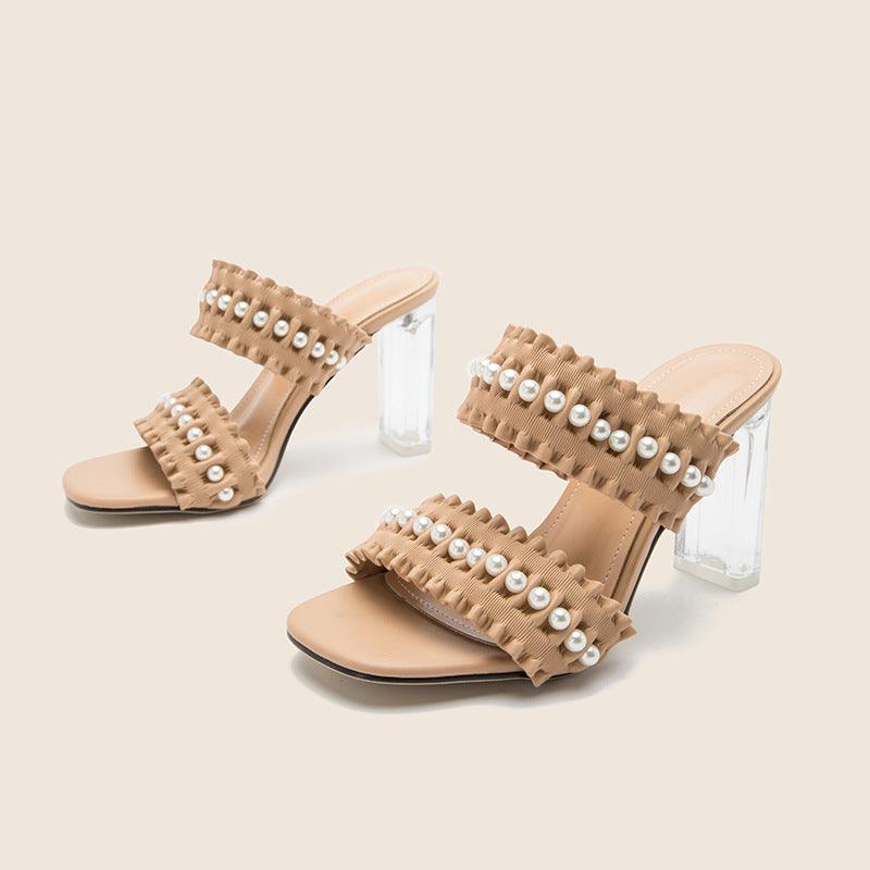 Boss Lady Glass Heel Designed Beige Slippers - Obeezi.com