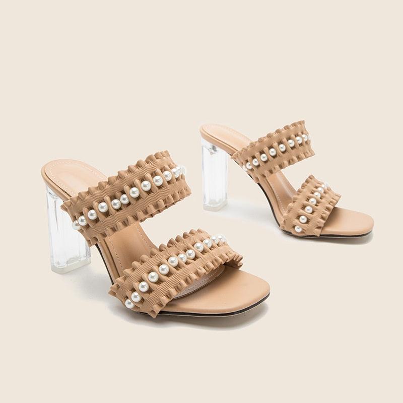 Boss Lady Glass Heel Designed Beige Slippers - Obeezi.com