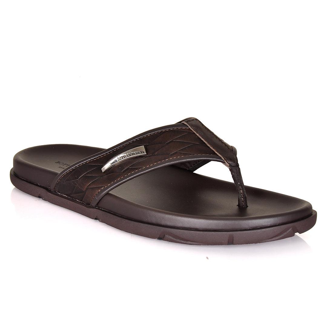 Bottega Veneta Flip Flops Woven Leather Slippers- Brown - Obeezi.com