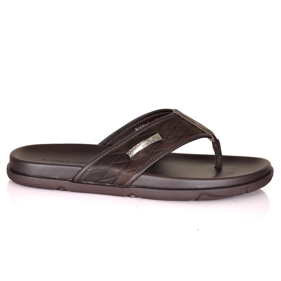 Bottega Veneta Flip Flops Woven Leather Slippers- Brown - Obeezi.com