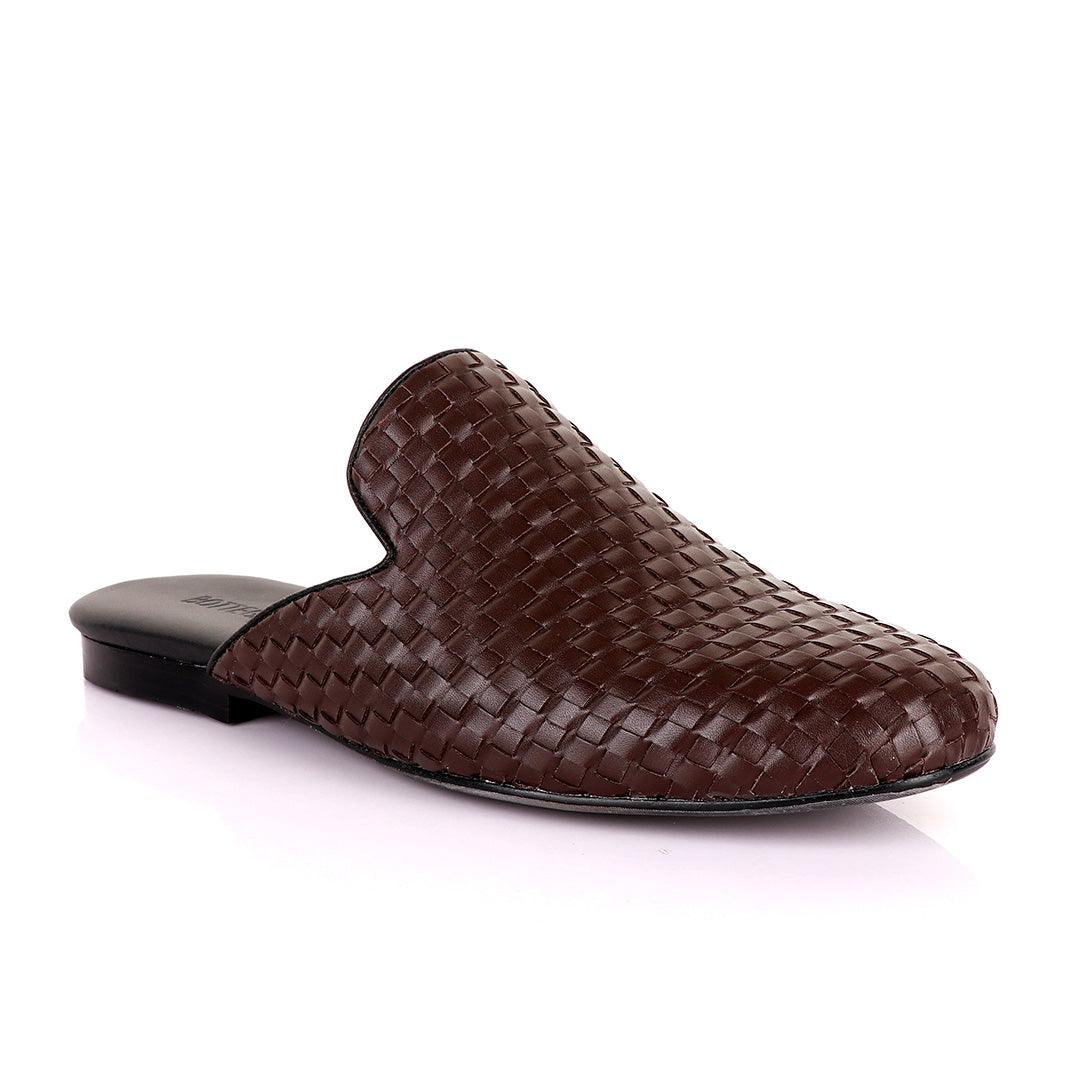 Bottega Veneta Vintage Brown wooven Leather Mole Half Shoe - Obeezi