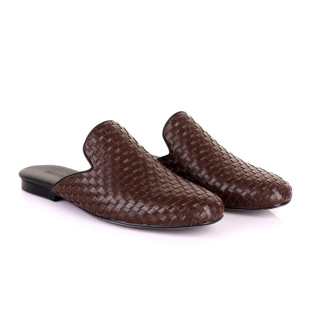 Bottega Veneta Vintage Brown wooven Leather Mole Half Shoe - Obeezi