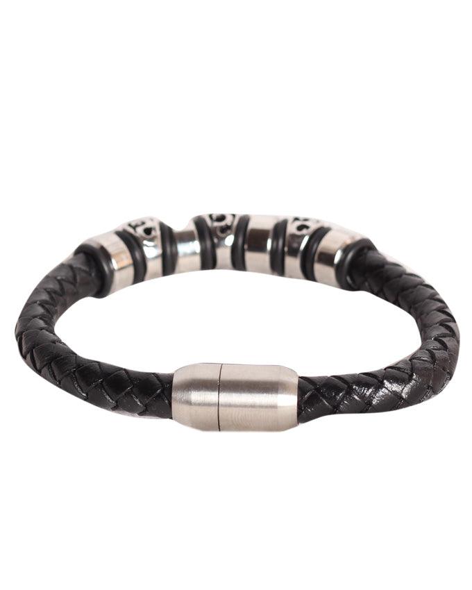 Braided Cross Black Sliver Leather Bracelet - Obeezi.com