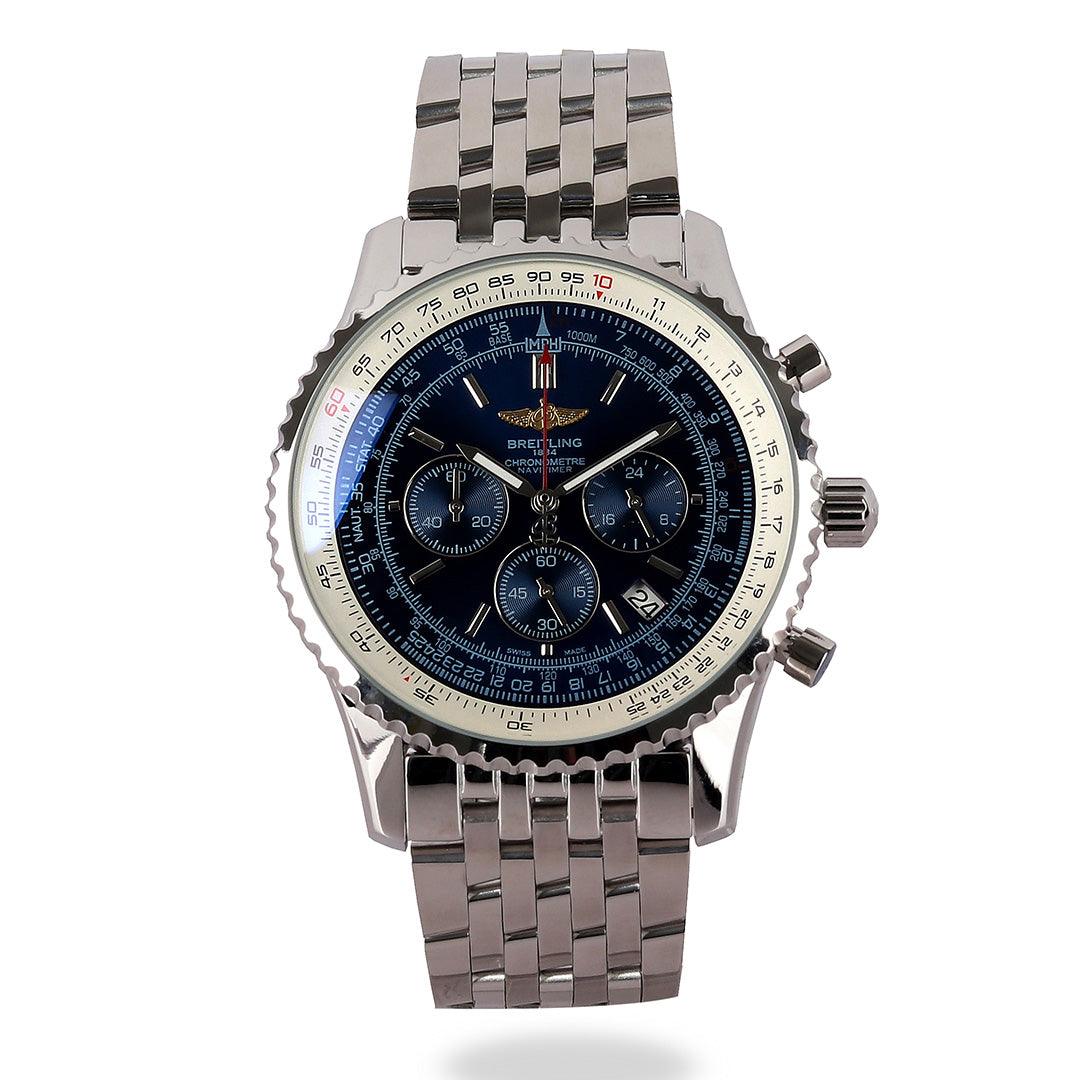 Breitling Chronometre Navitimer Royal Oak Blue Silver Steel Watch - Obeezi.com