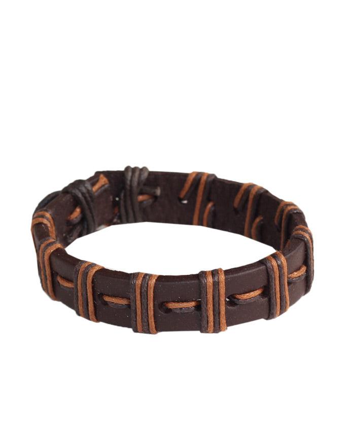 Brown genuine leather and waxed cord men's bracelet - Obeezi.com