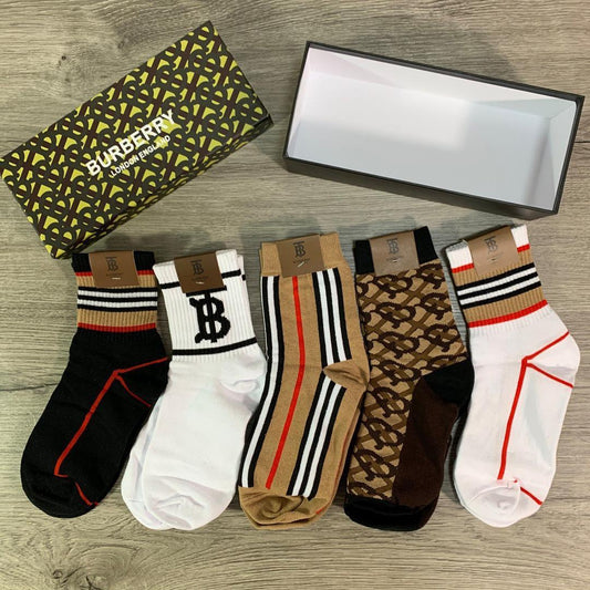 Burbe Classic Cotton 5 in 1 Brown, White and Black Sock - Obeezi.com