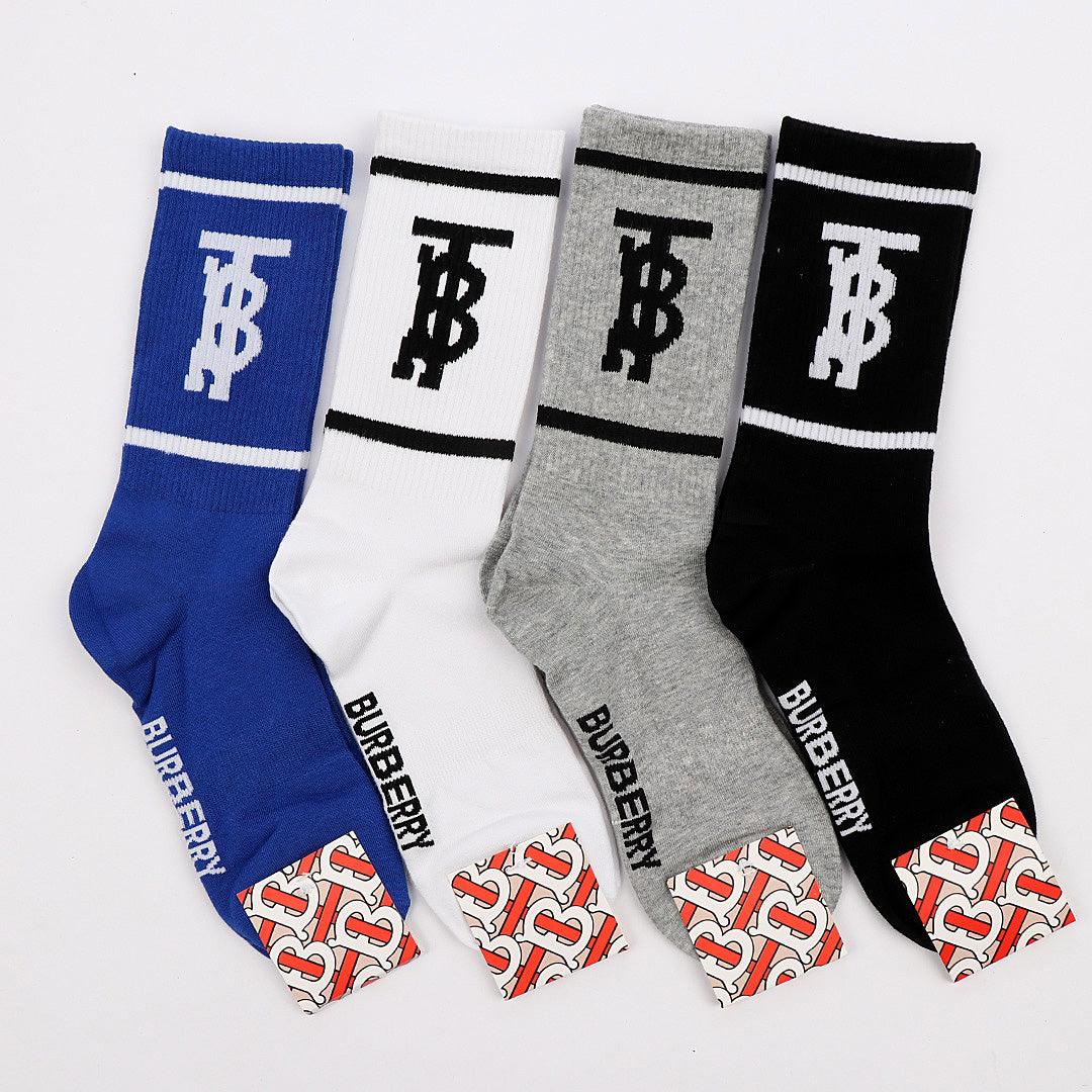 Burberry 4 In 1 Design Black White Grey Blue Socks - Obeezi.com