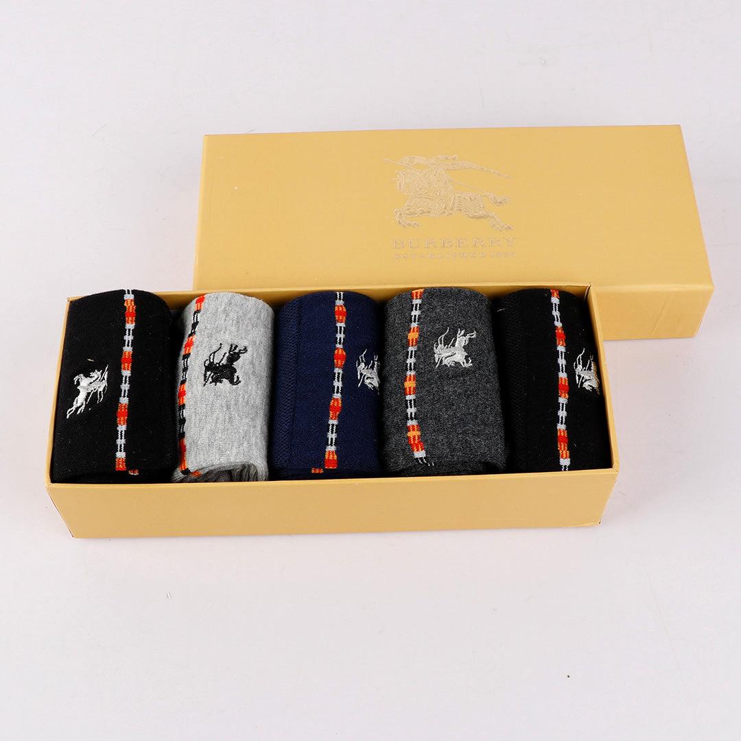 Burberry Classic 5 in 1 Pack Black Navy Blue Ash White Socks - Obeezi.com