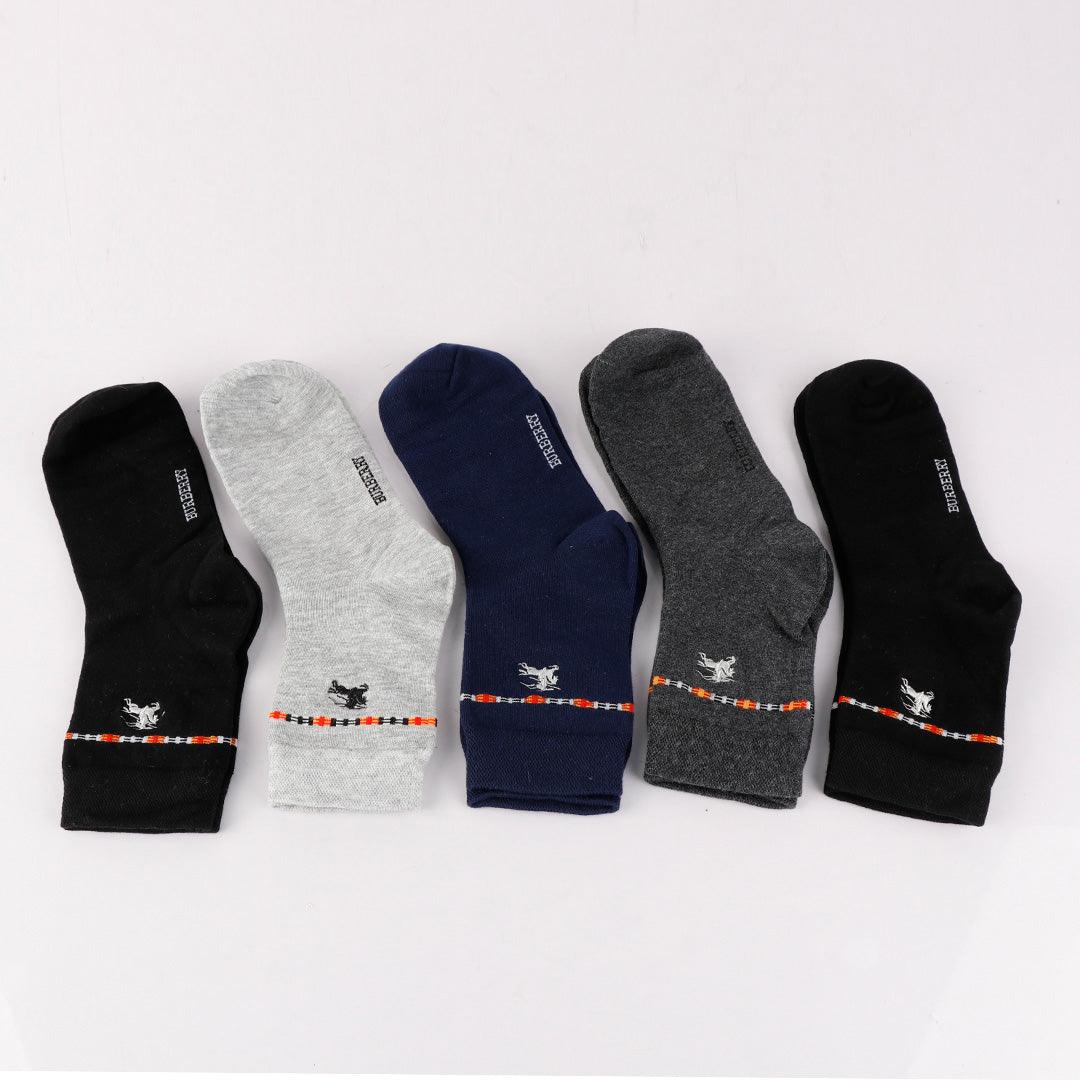 Burberry Classic 5 in 1 Pack Black Navy Blue Ash White Socks - Obeezi.com