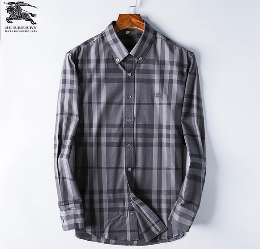 Burberry Custom Fit Men's Grey Multicolored Check Shirt - Obeezi