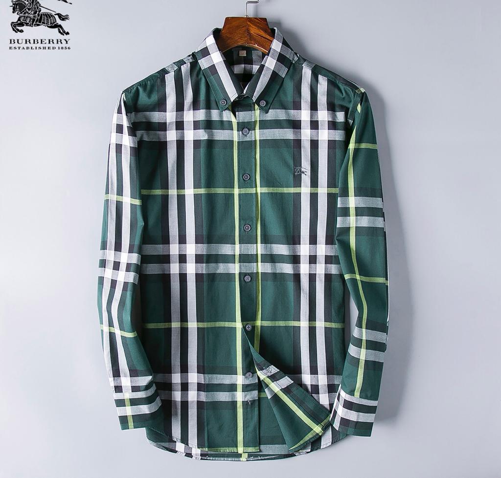 Burberry Custom Fit Men's Multicolored Check Shirt-Green - Obeezi
