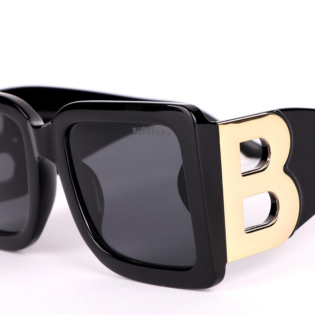 Burberry Square Frame Black And Gold Logo Designed Sunglasses - Obeezi.com