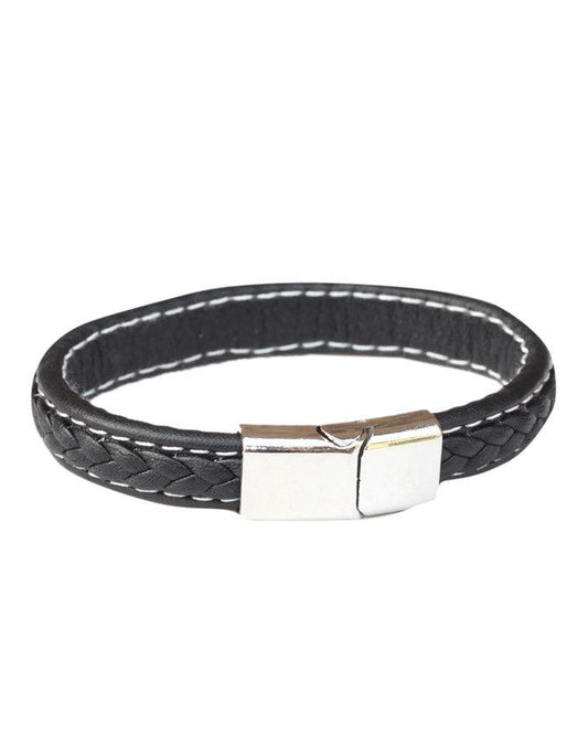 Burton Men's Plaited Leather Bracelet In Black - Obeezi.com