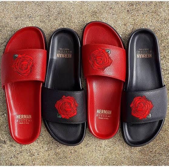 Buscemi Herman crested Red Rose Blue Slides - Obeezi