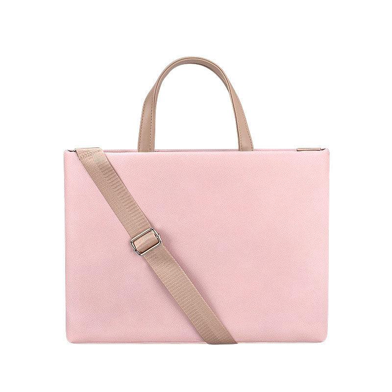 Business And Casual Soft Leather Laptop Bag- Pink - Obeezi.com