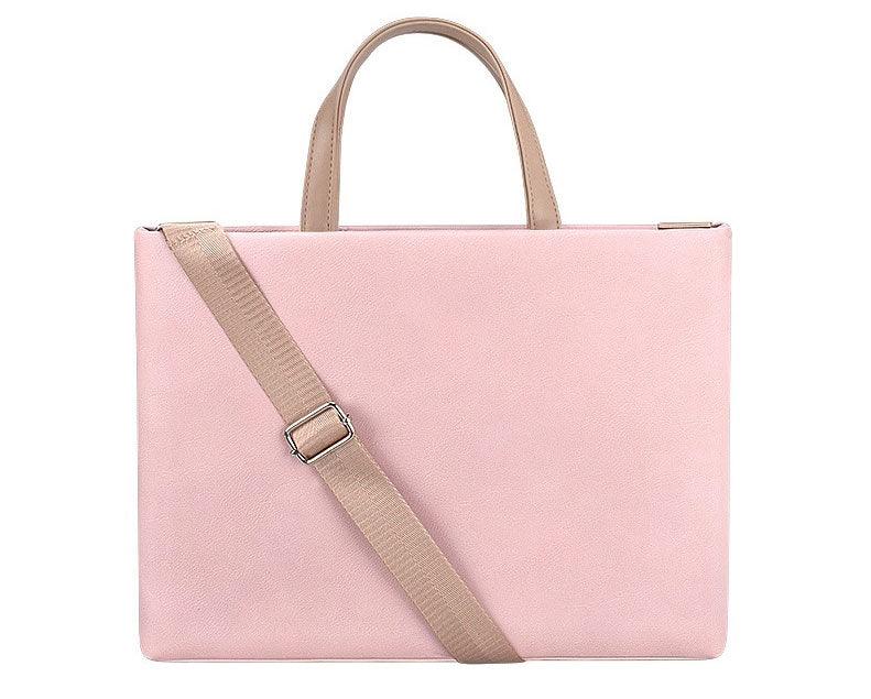 Business And Casual Soft Leather Laptop Bag- Pink - Obeezi.com