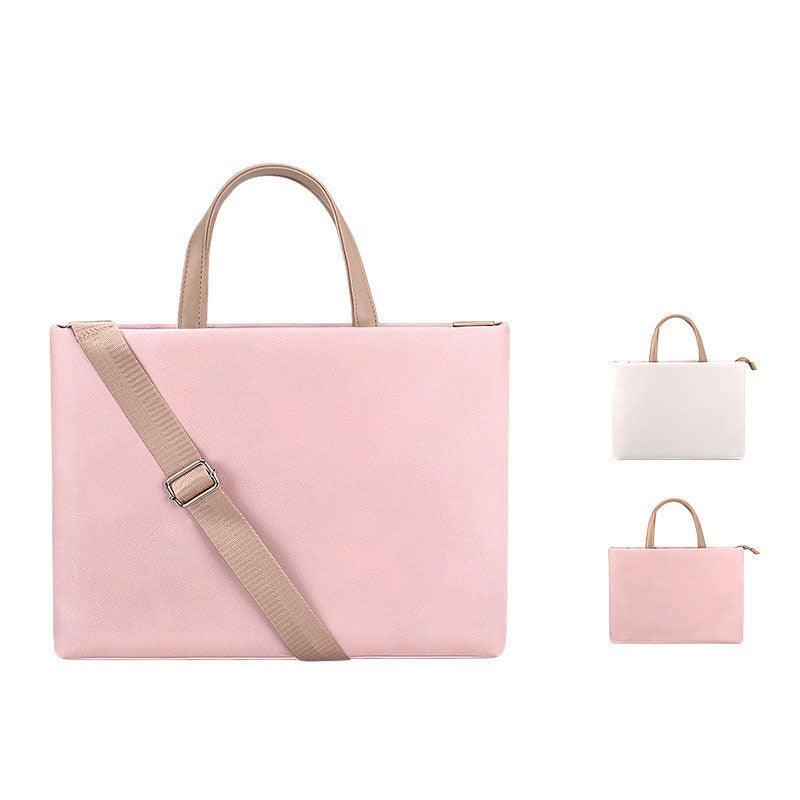 Business And Casual Soft Leather Laptop Bag- Pink - Obeezi.com