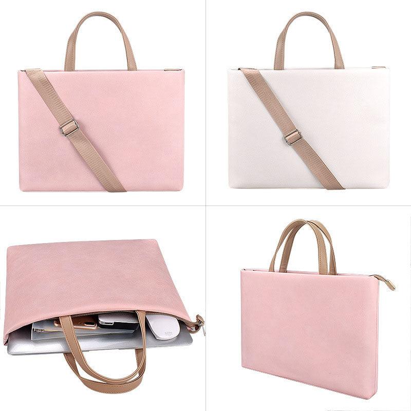 Business And Casual Soft Leather Laptop Bag- Pink - Obeezi.com