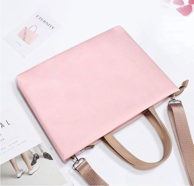 Business And Casual Soft Leather Laptop Bag- Pink - Obeezi.com