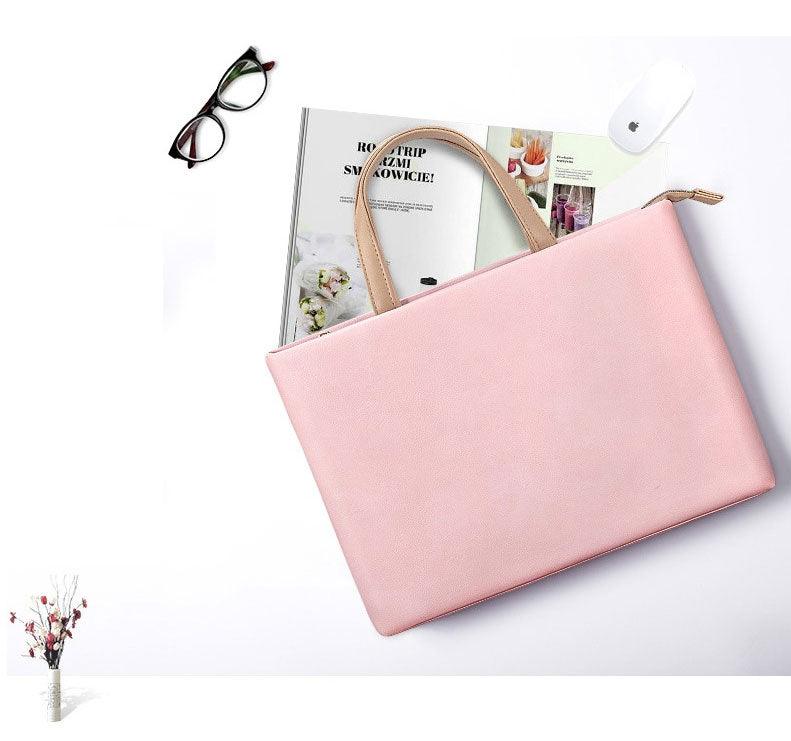 Business And Casual Soft Leather Laptop Bag- Pink - Obeezi.com