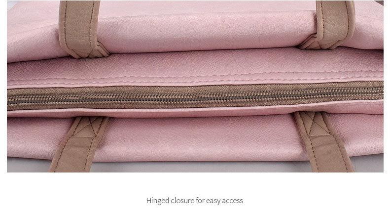 Business And Casual Soft Leather Laptop Bag- Pink - Obeezi.com