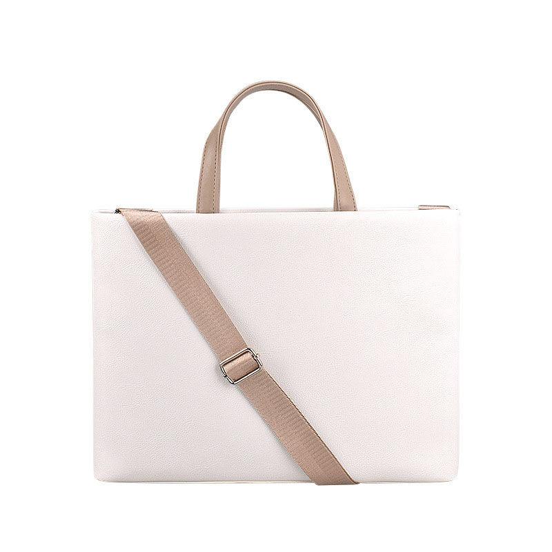 Business And Casual Soft Leather Laptop Bag- White - Obeezi.com